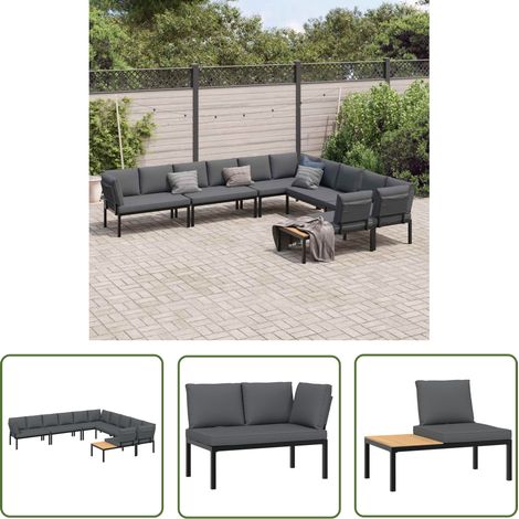 The Living Store 6-tlg. Garten-Sofagarnitur mit Kissen Schwarz Aluminium - Gartenmöbel - Outdoor Möbel - Lounge Set - Gartenbank - Alu Gartenmöbel