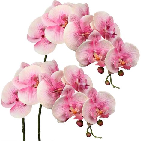 Lot de 2 branches d'orchidée artificielle Phalaenopsis rose réaliste (1/5)