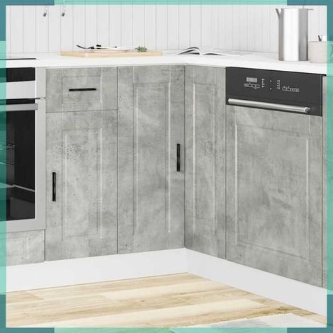 Armoire d'angle de cuisine - Porto - Gris béton - Bois d'ingénierie - 75,5x75,5x81,5 cm (1/5)