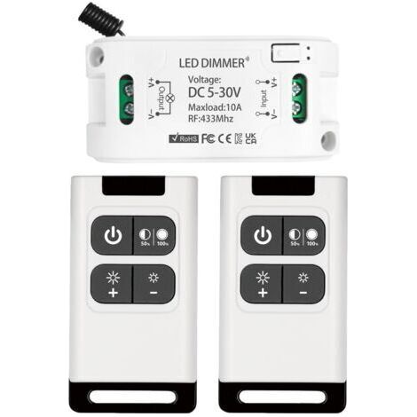 Gradateur sans fil DC 5V 30V 10A Contrôleur de Récepteur de Relais avec 2 Télécommandes Variateur