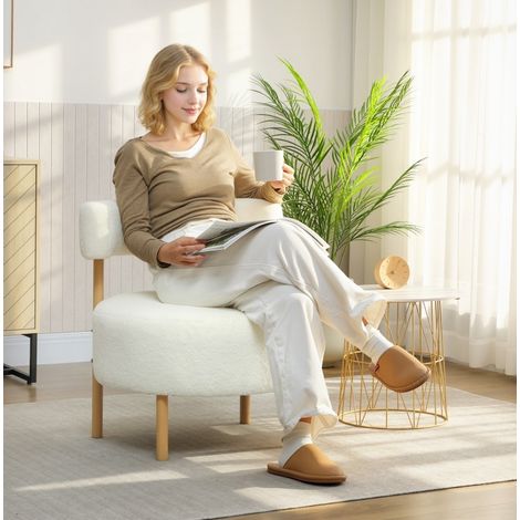 Poltrona relax 67x67x71 cm bianco crema in poliestere con gambe in metallo effetto legno (1/2)
