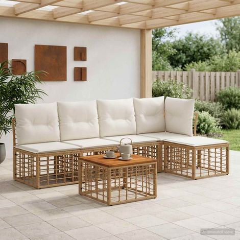 vidaXL Conjunto de sofás de exterior 6 uds. Natural y Crema Poliéster (1/5)