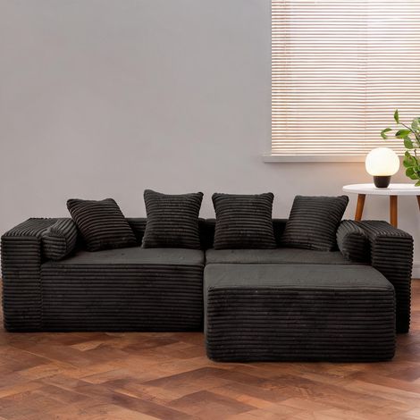 Canapé d'angle noir 266 cm en tissu chenille modulable sans outil (1/5)