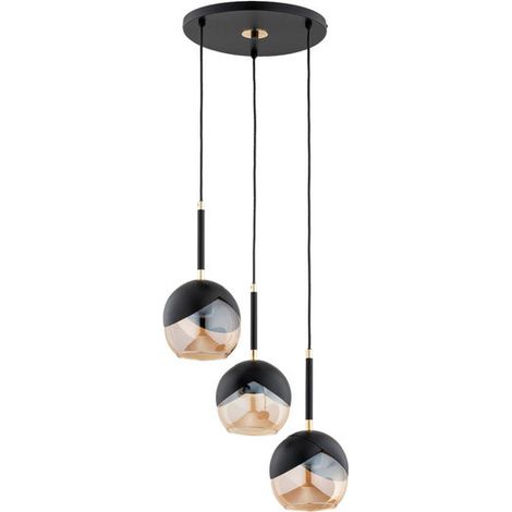 Lampada sospensione Prada nera oro 3 sfere 3xE27 Ã38 Alfa