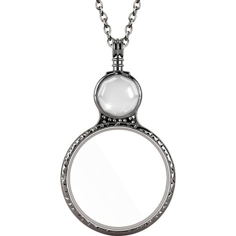 Sollbry Collier avec loupe pour femme, collier monocle grossissant x10, pendentif vintage lentille loupe de lecture (blanc) (1/5)