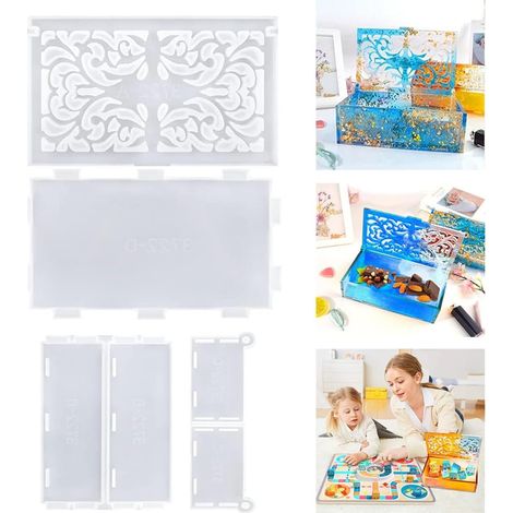 4Pcs Moule Silicone Resine Epoxy Rectangle avec Couvercle Moules en Résine Boîte de Rangement pour la Décoration de Boîte de Rangement au Crayon Cosmétique de Bijoux Bricolage (1/5)