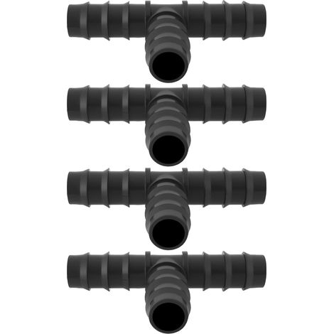 Lot de 4pcs Raccords de Tuyau en T en Plastique pour Tuyau d'arrosage Goutte à Goutte Connecteur Cannelé de Jardin pour Système Goutte à Goutte de 20mm Noir (1/5)