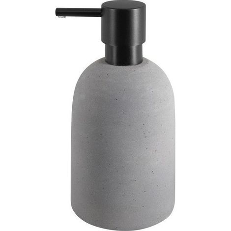 Distributeur de savon en céramique, modèle GEMMA, couleur grise, pour fixation murale ou posé sur plan de travail, pièce unique pour salle de bain ou cuisine (1/2)