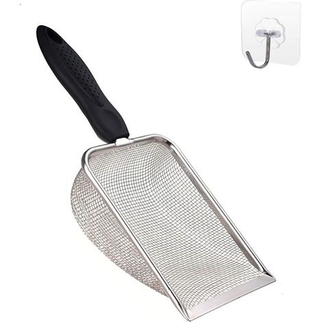 Petite pelle à litière pour chat en maille d'acier inoxydable Pelle de nettoyage de sable pour reptiles en maille métallique fine Revêtement antiadhésif (1/5)
