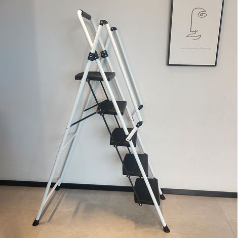 Escalera plegable de 5 peldaños en acero ABS, blanco y negro OKMYHOME (1/5)