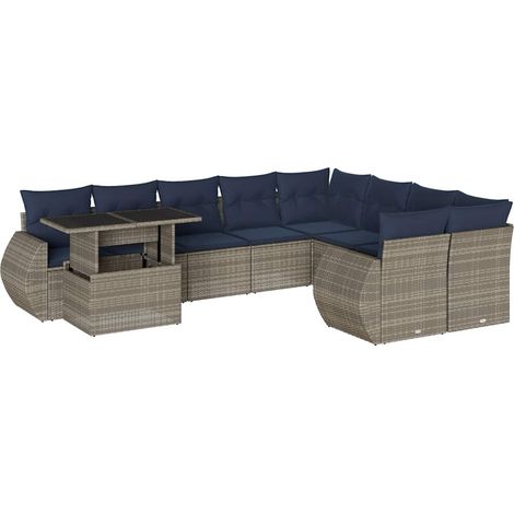 Maison Exclusive - 10-teiliges Gartensofa-Set mit Kissen, grau, P (1/5)