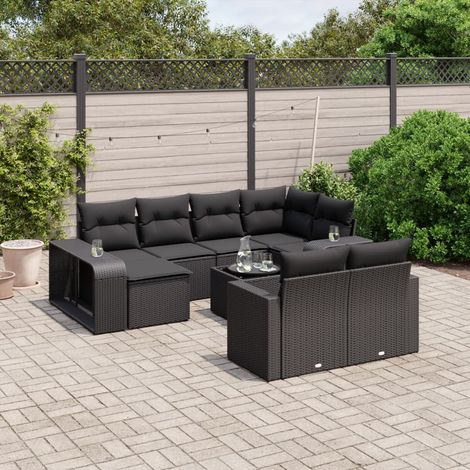 Salon de jardin modulable 11 pièces en résine tressée noire avec coffres de rangement, 84.6kg - PANGIVO (1/3)
