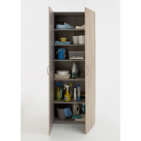 Armoire, meuble de rangement avec 5 tablettes coloris Imitation chêne - longueur 70 x hauteur 185 x profondeur 40 cm