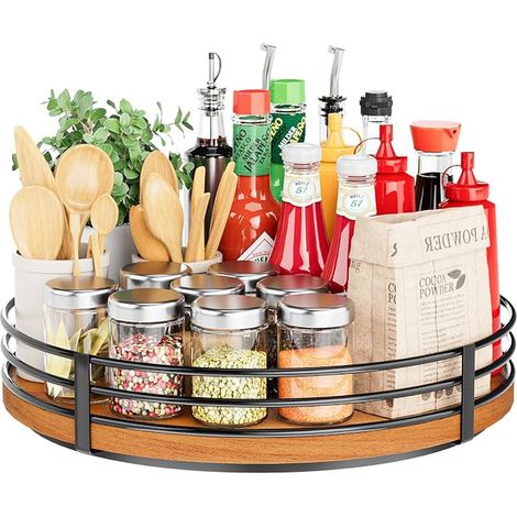 Lazy Susan 12 Inch Turntable Turntable Oak Wood Turntable for Cabinet Kitchen Countertop Dining Table Pantry Closet Bathroom Coffee Bar Spice Storage (1/5)