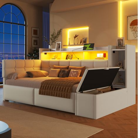Bett Schlafsofa mit Stauraum 90x190 Weiß OKMYHOME (1/5)