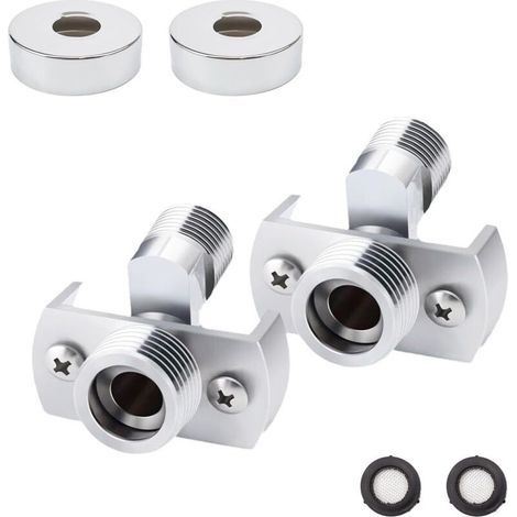 Adaptateur de robinet de douche réglable en laiton en forme de S (2 pièces). mitigeur rotatif décalé de 1/2" à 3/4" avec couvercle. adaptateurs pour robinet de douche de cuisine (1/5)