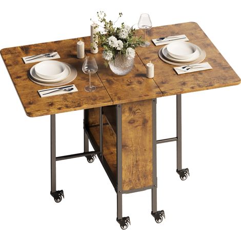 Klappbarer Esstisch Bealife Mobiler Klapptisch mit 6 Rollen 1 Ablagefach Metallgestell 6 Sitzplätze 130 x 80 x 74 cm Vintage