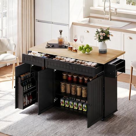 Îlot de cuisine noir avec plan de travail rabattable en MDF (1/5)
