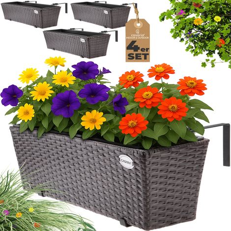 4x Bac à fleurs jardinière support montage balcon pot de fleurs 11 litres couleur au choix  Brun