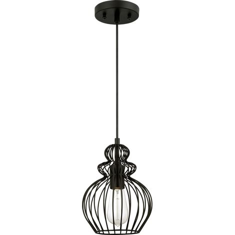 One-Light Pendant matt black with cage shade