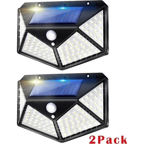 Lot de 2 lampes solaires murales extérieures noires, 3 modes d'éclairage, angle de 270°, étanches IP65, détecteur de mouvement, éclairage de sécurité sans fil. (1/5)