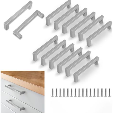 12 Pièces Poignée de Meuble Cuisine Argent, Entraxe 128mm, Poignet de Porte Cuisine et Armoire, Meuble en Acier Inox Poignées (1/5)