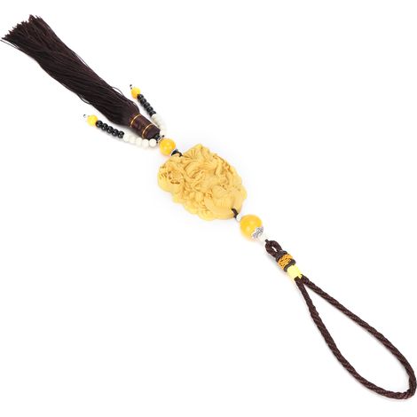 Pendentif de voiture haut de gamme en buis orné de gravures du Grand Mantra de la Compassion pour des voyages en toute sécurité, un ornement intérieur de voiture représentant Guanyin Bodhisattva. (1/5)