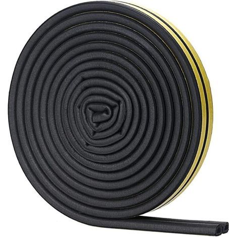 Türdichtungsband, selbstklebendes Schaumstoffdichtungsband, schalldämmendes Gummidichtungsband und Fensterspaltenblocker, kollisionssicheres D-förmiges Türdichtungsband 10 m (Schwarz) (1/5)
