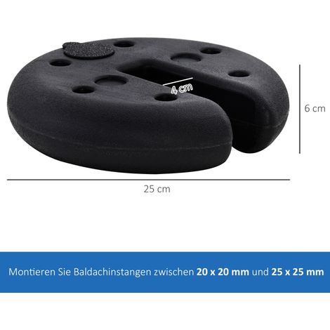 Lot de 2 Pieds de Tente lestés 5 kg, HDPE noir Ø25x6cm, fixation stable pour abri et pavillon de jardin (1/5)