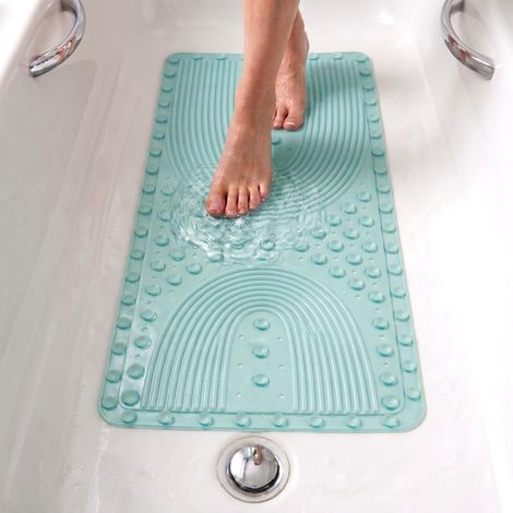 Tapis Baignoire Antidérapant, 90x41,5 cm, Tapis Douche, Bulles avec Ventouses sans BPA, Antibactérien, Résistant à la Moisissure, Lavable en Machine, Sécurité Familiale (Turquoise, 89x40 cm) (1/5)