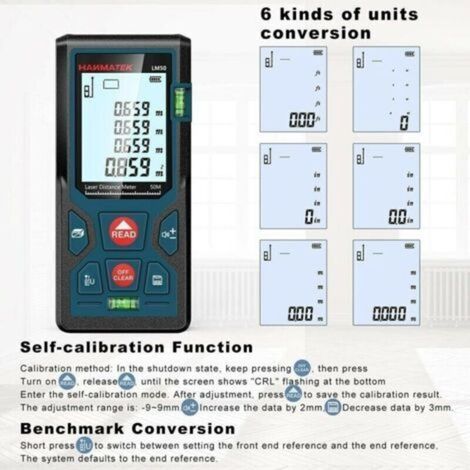Télémètre laser numérique, LM50 50 m Lasermètre numérique, théorème de longueur/surface/volume/théorème de Pythagore avec rétroéclairage LCD, IP54（50m） (1/3)