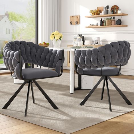 Chaise salle a manger velours gris ergonomique 2 pieces OKMYHOME (1/4)