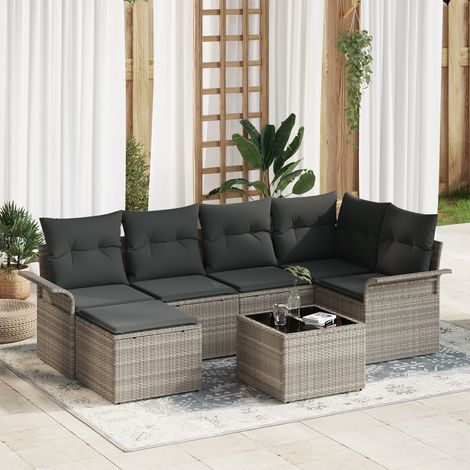 Garden Sofa Set with Storage 7 pcs Light Grey Poly Rattan vidaXL (1/5)