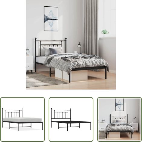 Metallbett - Bettgestell mit Kopfteil Metall Schwarz 100x200 cm (1/5)