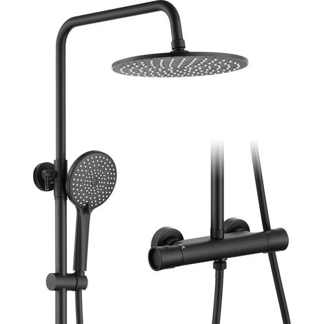 AURALUM MAX Duschsystem mit 38 °C Thermostat Duscharmatur Schwarz Regendusche Duschset Dusch Handbrause mit 3 Modi, höhenverstellbar Duschstange (1/5)