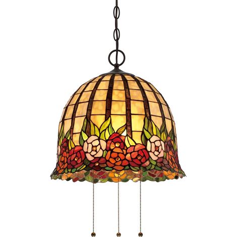 [GEBRAUCHT] B-Ware Pendelleuchte Hängelampe Quoizel Tiffany Glas Rosecliffe Bunt Bronze Metall Glas