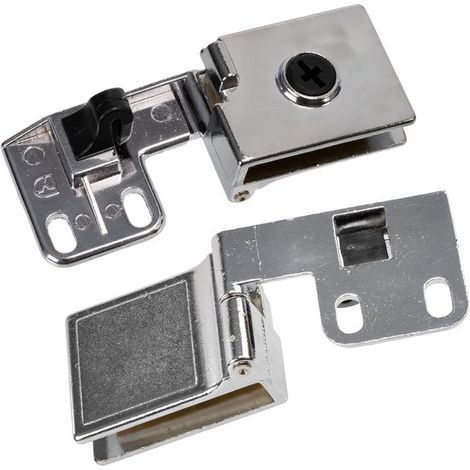 C74736 - Juego de 2 bisagras para puertas/ventanas de cristal de hasta 5 mm de espesor, acabado cromado, para vitrinas (1/5)