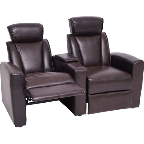 Poltrona da cinema 2 posti HHG-837 regolabile ecopelle 78x147x76-103cm marrone