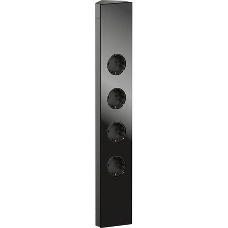 Steckdosenelement Power Eck-G Slim 4-fach Schwarz - Eck-Steckdose mit Glasfront, 4 Schuko-Steckdosen, Kinderschutz, 460mm Höhe, Wipo (1/5)