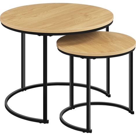 Yaheetech Set 2 Tavolini da Salotto Sovrapponibili Rotondi Design Moderno Tavolini da caffè in Legno Estraibili Mobile per Soggiorno Salotto, Quercia (1/5)