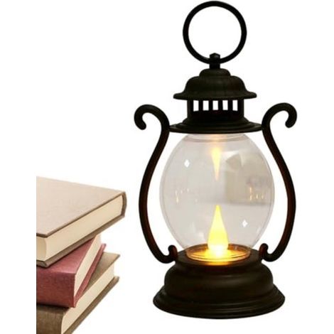 Longziming - Lanterne LED - Lanterne de ferme - Lanterne décorative - Fonctionne sur piles - Polyéthylène - Style rustique vintage - Pour usage intérieur et extérieur - 1 pièce - Noir (1/5)