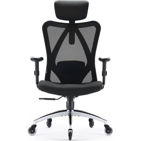 Silla de oficina ergonómica SIHOO M18 con respaldo de malla transpirable, silla de escritorio de respaldo alto con reposacabezas ajustable y cojín de asiento de algodón, Negro. (1/5)