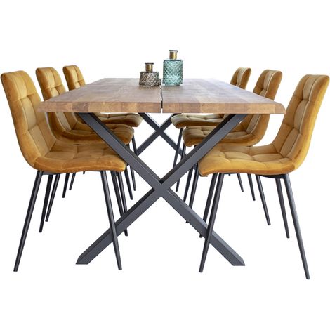 Tony Salle à manger, 1 table à manger et 6 chaises, jaune et chêne. (1/5)