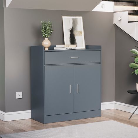Dalby meuble à chaussures 2 portes 1 tiroir, armoire de rangement pour entrée, Gris