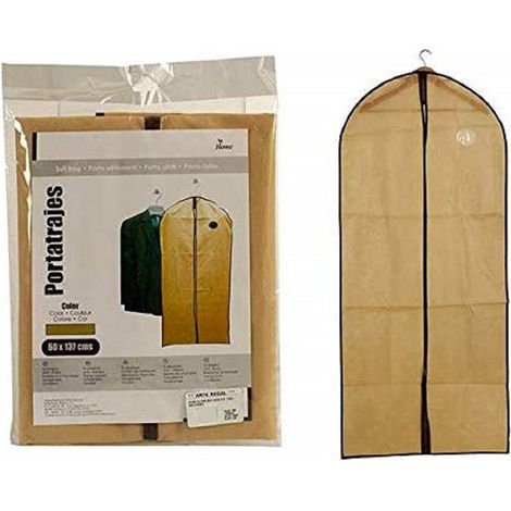 TrAdE Shop Traesio - Porta Abiti Vestito 137x60cm Beige Custodia Tessuto Guardaroba Antipolvere Armadio -