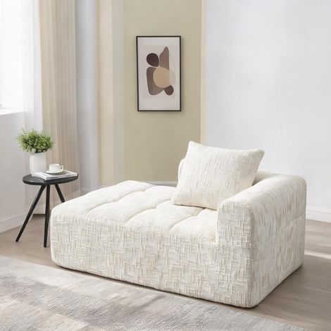 Chaiselongue-salon beige en tissu chenille avec coussin (1/5)