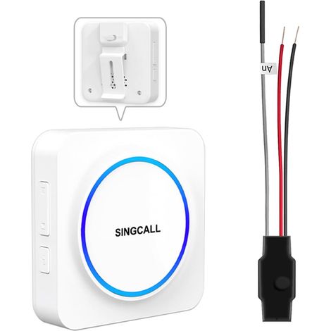 SINGCALL Transfert de Signal Radio, Extension de Sonnette sans fil, Convertir Sonnette Câblée en Sonnette sans fil, 32 Mélodies, 5 Volumes Réglables, 1 Récepteur Portable, 1 Émetteur (1/5)
