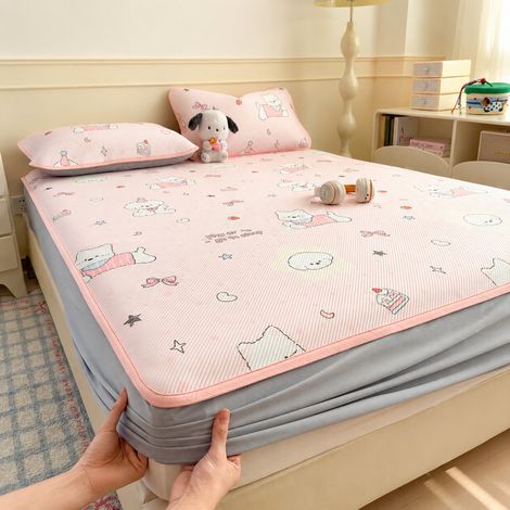 Drap-housse rafraîchissant en soie glacée 90x200 cm avec 1 taie d'oreiller motif chien et cœurs 90cm 200cm réf 6381 300 g – Livraison gratuite