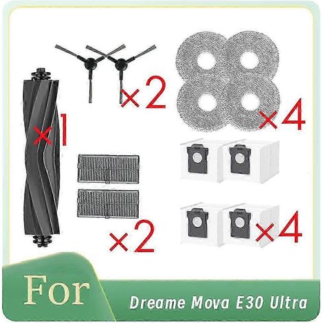 13 pièces pour balai à franges Dreame Mova E30 Ultra Roller : brosse latérale, filtre HEPA, sac à poussière, accessoires ultra-résistants (1/5)