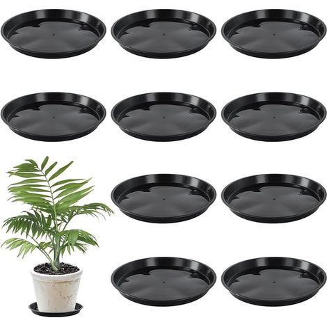 Round Coasters, 30cm Black Plastic Plant Pot Saucers, Coasters with Tag for Pots for Outdoor or Indoor Use (1/5)